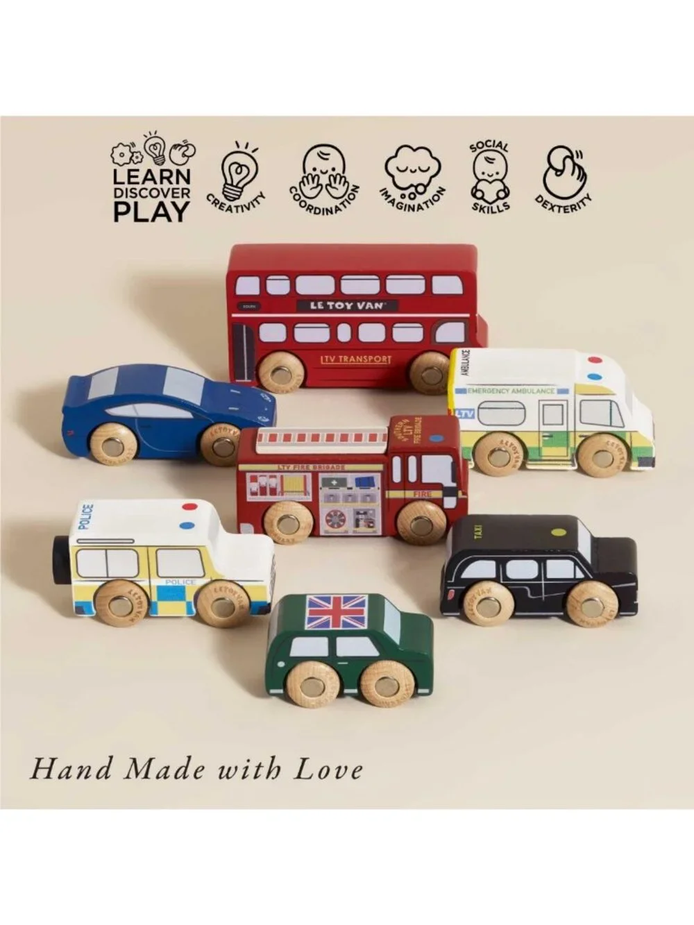 Premium Wooden Car Set for Kids, 7-Piece Toy Collection, Ages 3+, Fun Playtime